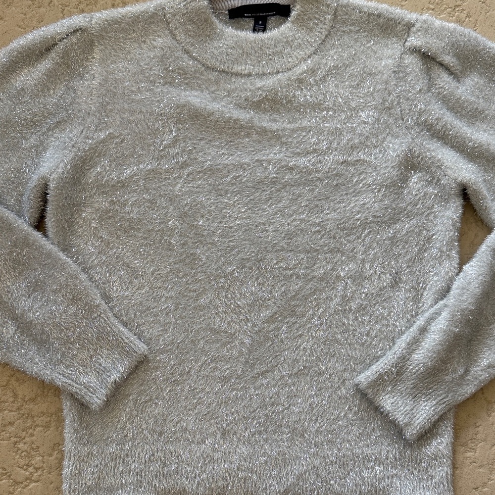 White House Black Market Softest Shimmering Silver Crewneck Sweater